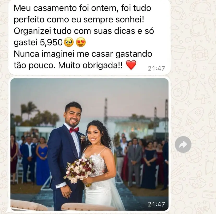 Mensagem de uma noiva contando que gastou R$5.950 no casamento